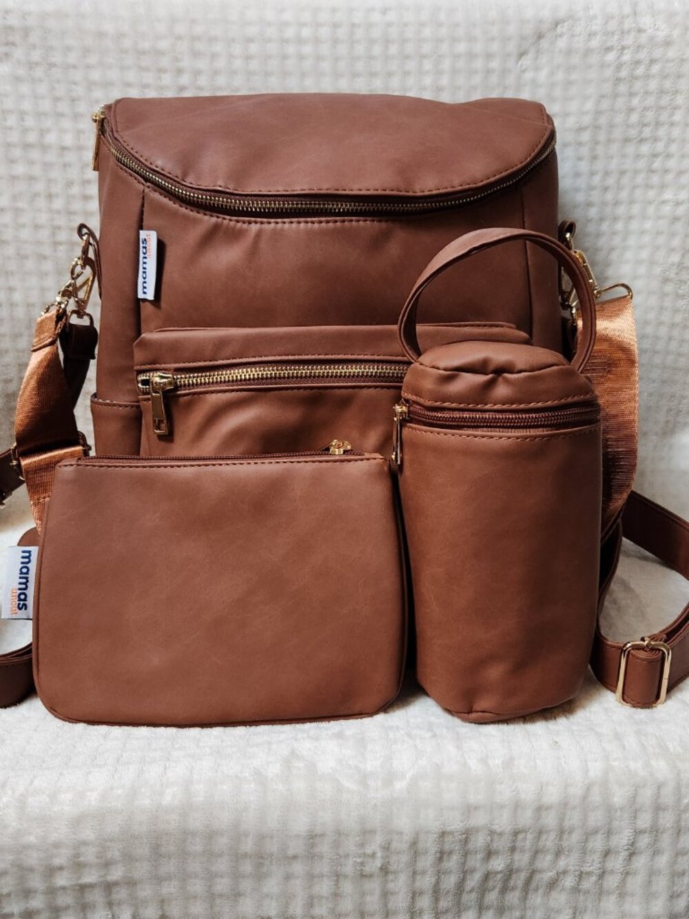 DIAPER BAG Brown Leather Diaper Bag with Accessories - NEW